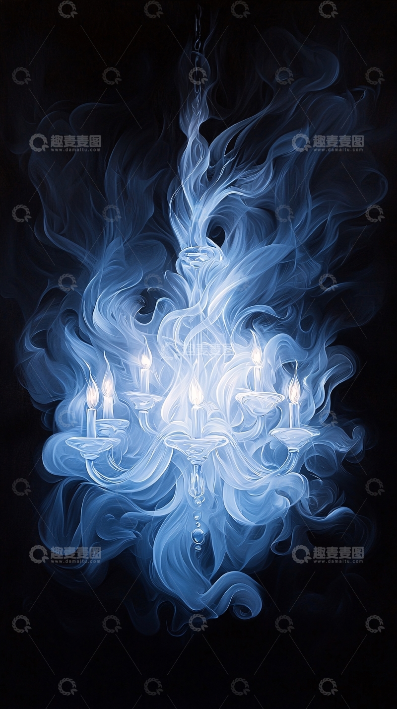 高清大图下载【趣麦麦图】蓝色烟雾形成的吊灯