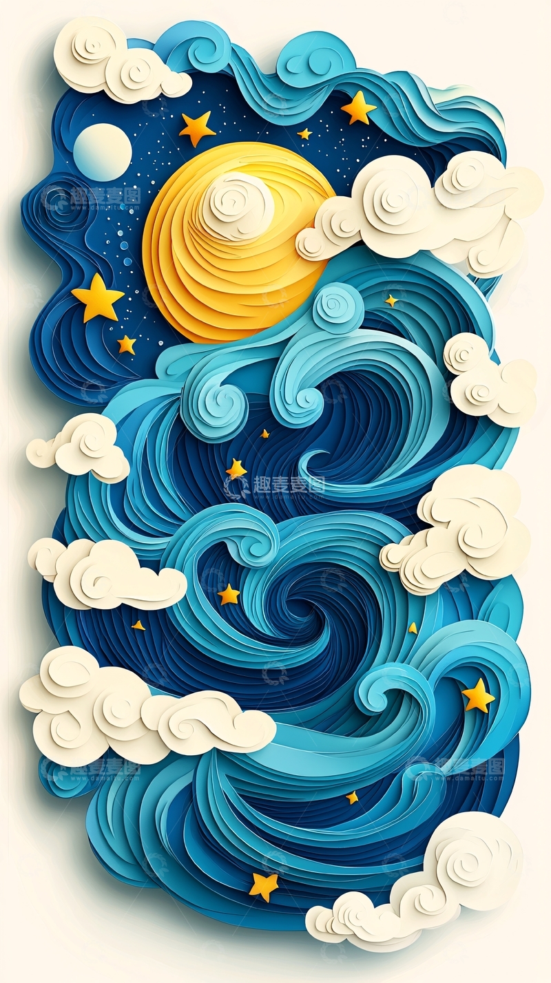 高清大图下载【趣麦麦图】蓝色波浪高清图片