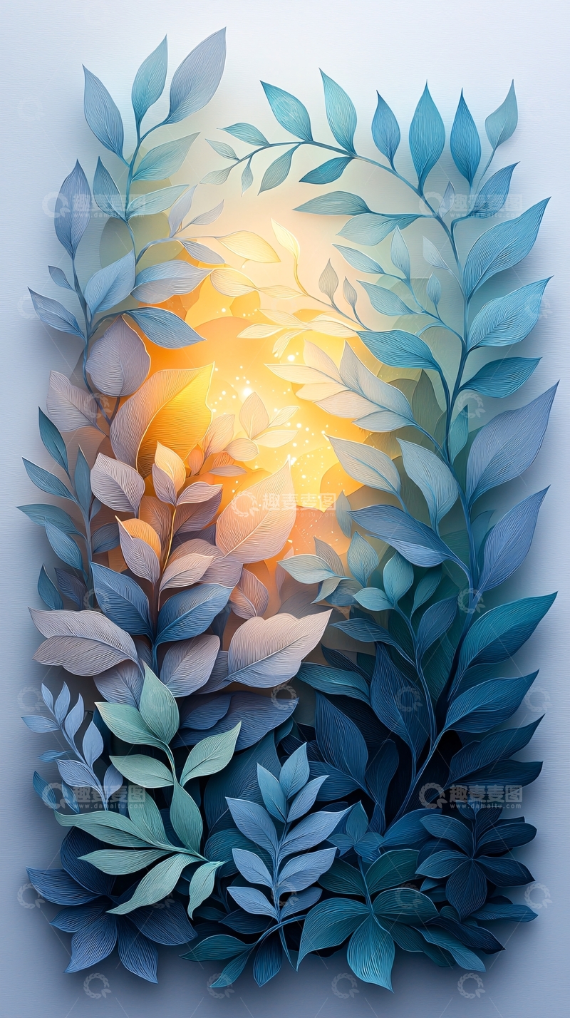高清大图下载【趣麦麦图】梦幻蓝绿色叶片