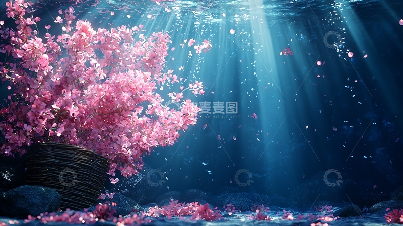 高清大图下载【趣麦麦图】水下樱花树唯美场景