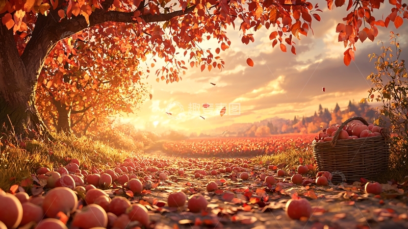 高清大图下载【趣麦麦图】秋日丰收的苹果园