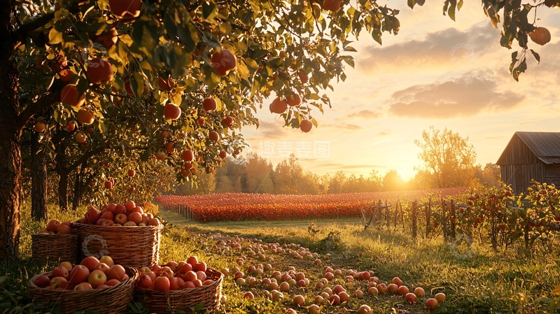 高清大图下载【趣麦麦图】秋日阳光下的苹果园