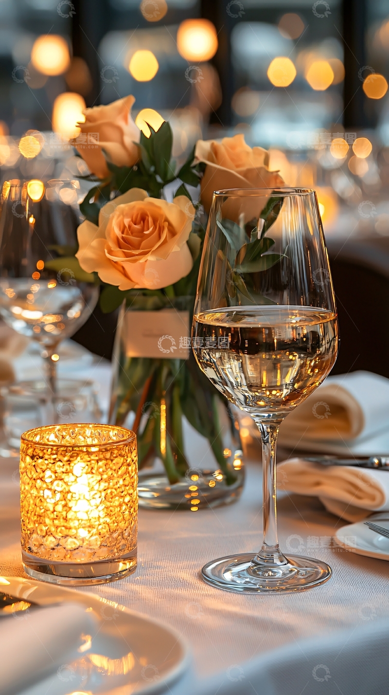 高清大图下载【趣麦麦图】餐桌上的花朵和酒杯
