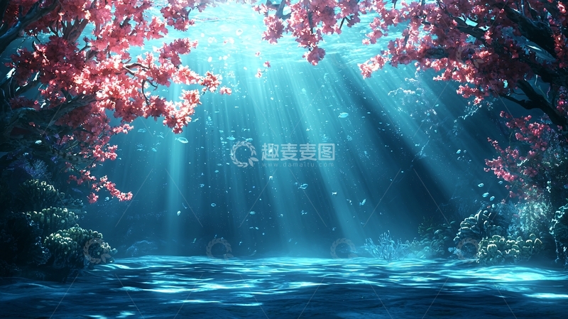 高清大图下载【趣麦麦图】梦幻光束下的花树