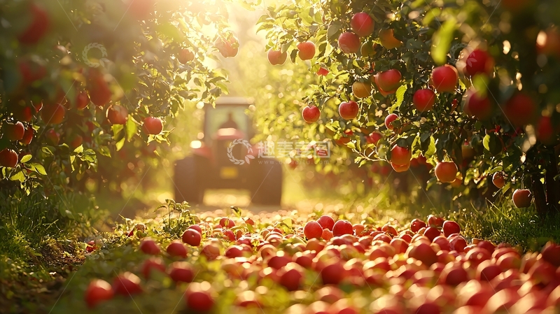 高清大图下载【趣麦麦图】果园阳光下的拖拉机