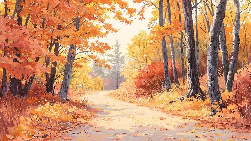 高清大图下载【趣麦麦图】秋天落叶森林小路