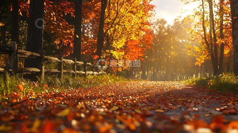 高清大图下载【趣麦麦图】秋日森林落叶小路