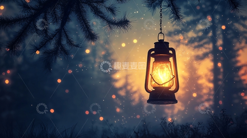 高清大图下载【趣麦麦图】夜晚森林中的油灯