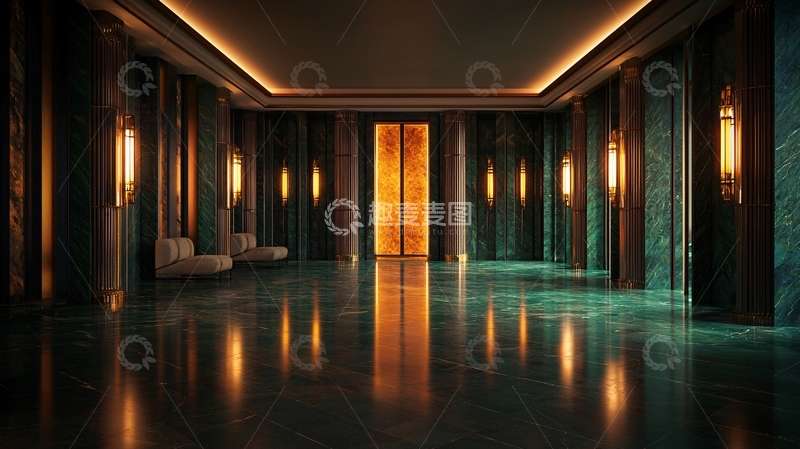 高清大图下载【趣麦麦图】豪华大理石电梯厅
