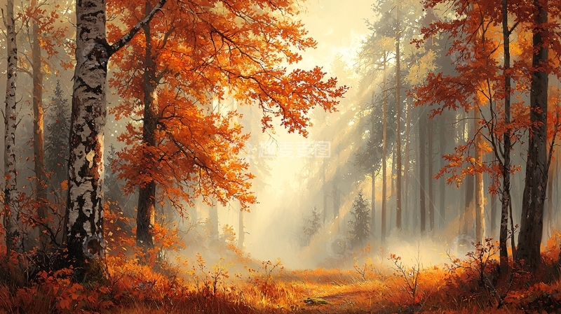 高清大图下载【趣麦麦图】秋日森林金色阳光