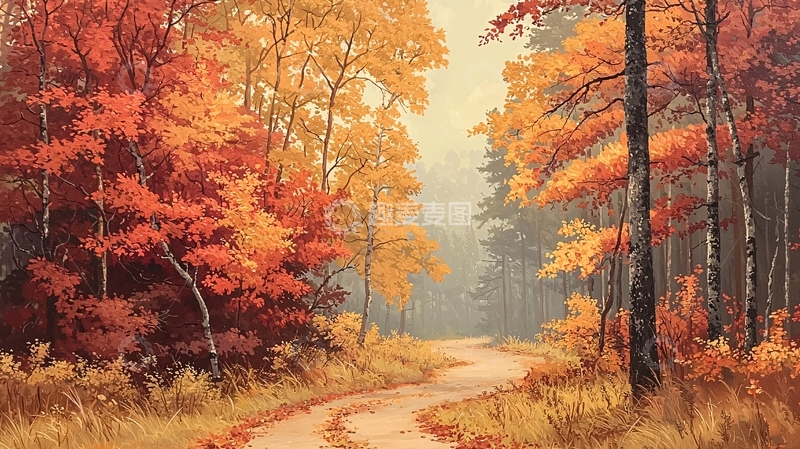 高清大图下载【趣麦麦图】秋日森林小路风景