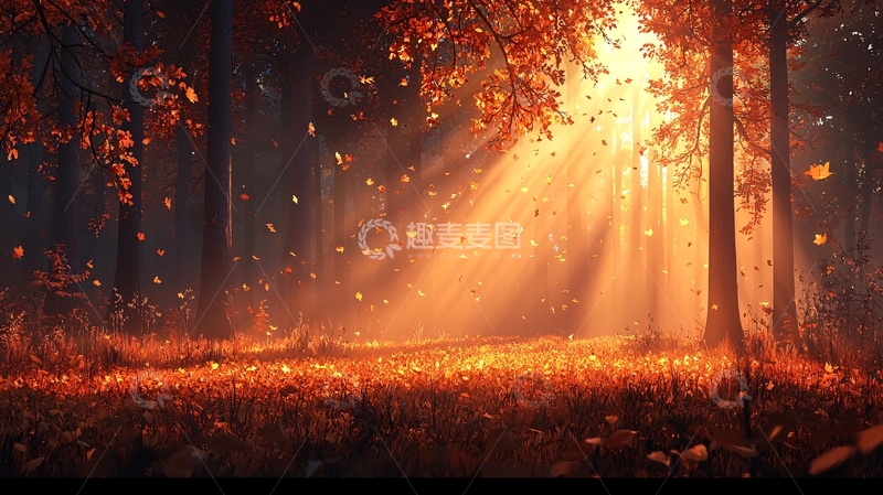 高清大图下载【趣麦麦图】森林阳光穿透落叶