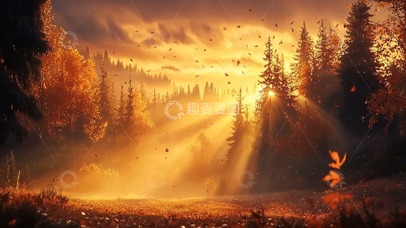 高清大图下载【趣麦麦图】金色阳光穿透森林