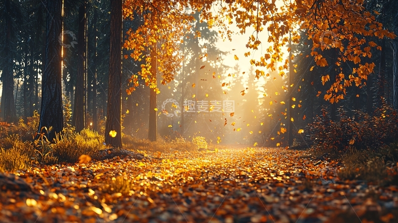 高清大图下载【趣麦麦图】落叶飘零的秋日森林