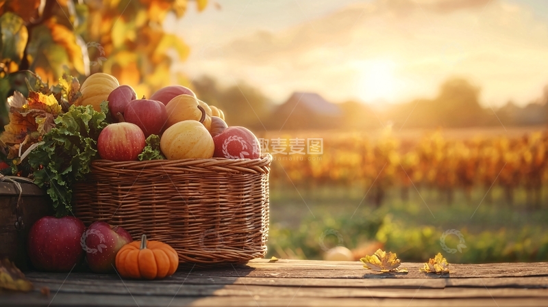 高清大图下载【趣麦麦图】秋日丰收的果篮