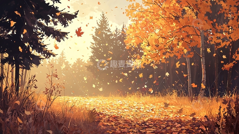 高清大图下载【趣麦麦图】秋季落叶林间小路
