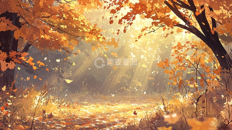 高清大图下载【趣麦麦图】秋日森林光线洒落