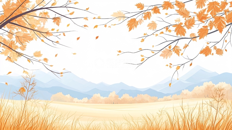 高清大图下载【趣麦麦图】秋日田野山脉树枝