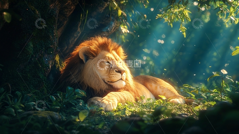 高清大图下载【趣麦麦图】休息的狮子在森林里