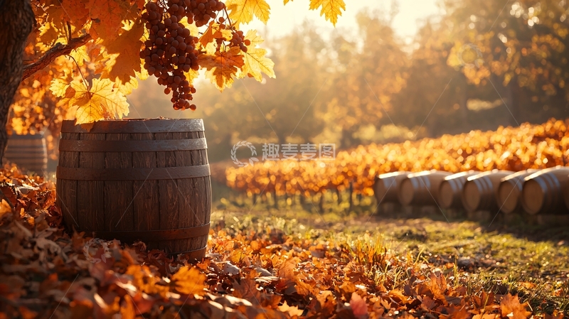 高清大图下载【趣麦麦图】秋日葡萄园木桶风光