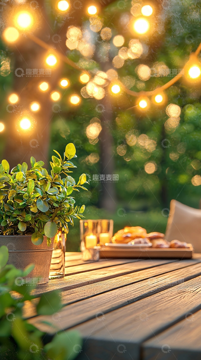 高清大图下载【趣麦麦图】花园餐桌上的浪漫灯光