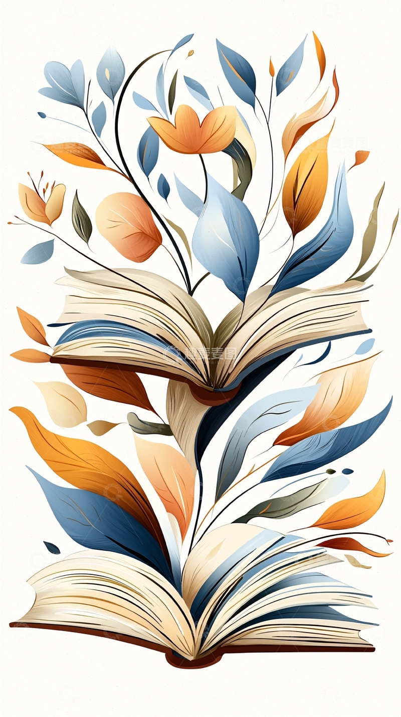 高清大图下载【趣麦麦图】书籍与花卉的抽象插画
