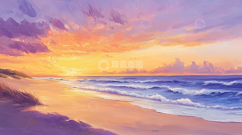 高清大图下载【趣麦麦图】海边夕阳下的唯美风景