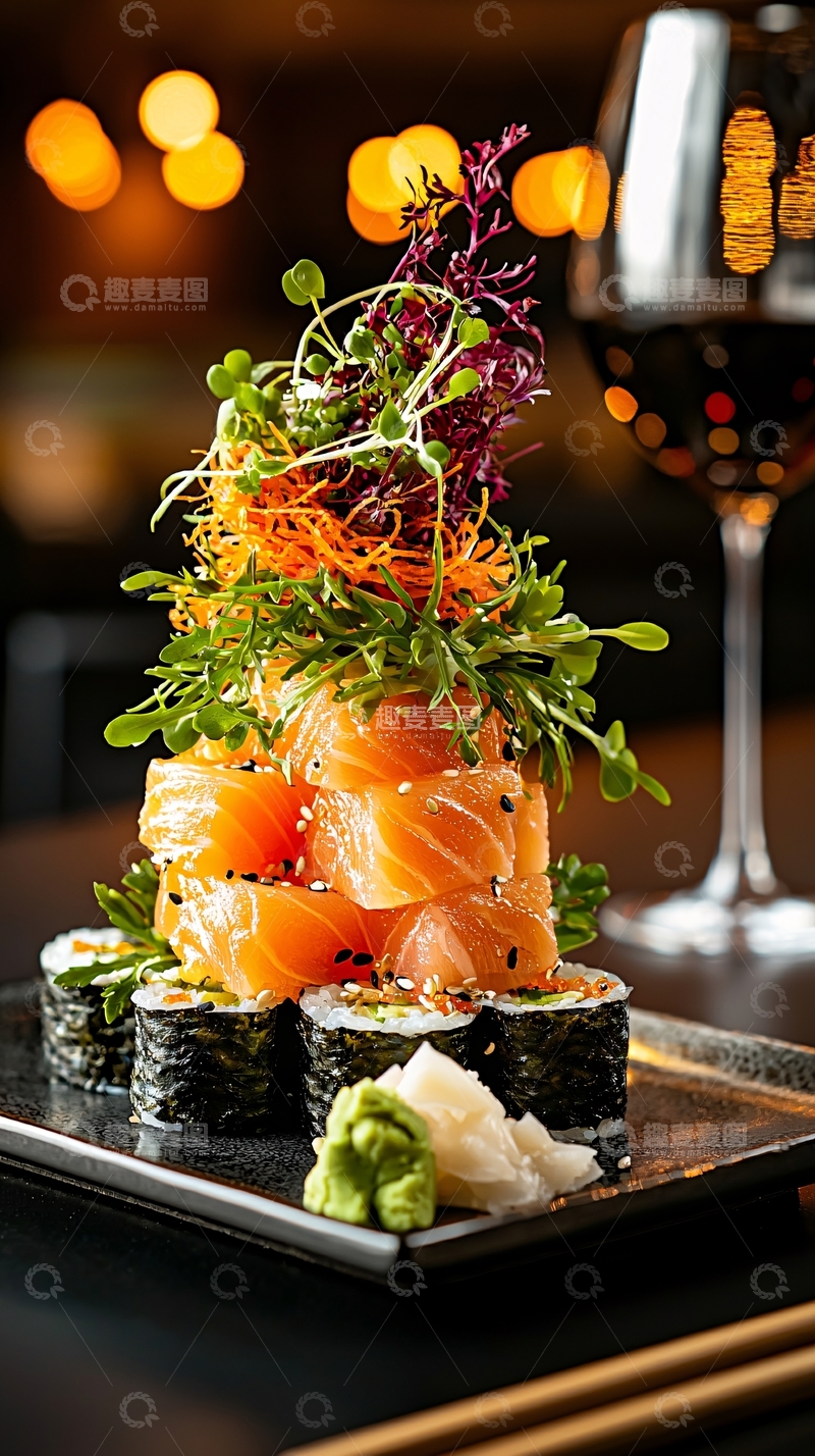 高清大图下载【趣麦麦图】精致的日式料理与红酒
