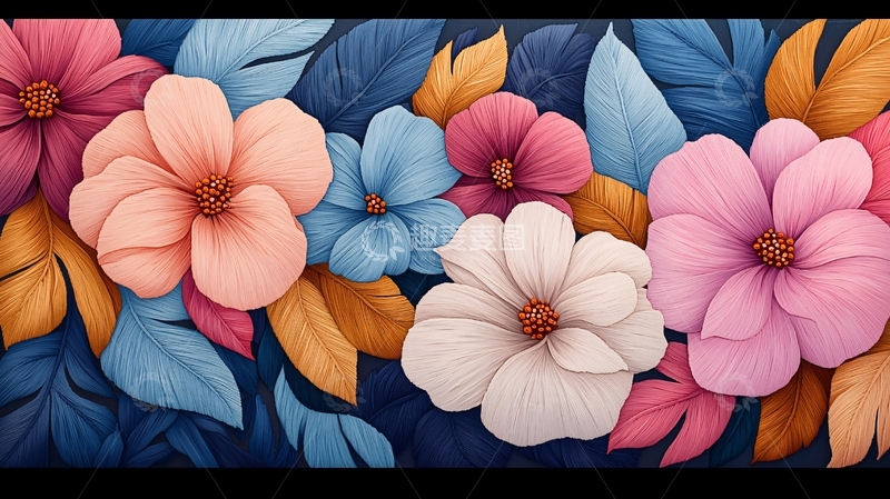 高清大图下载【趣麦麦图】彩色花卉平铺背景