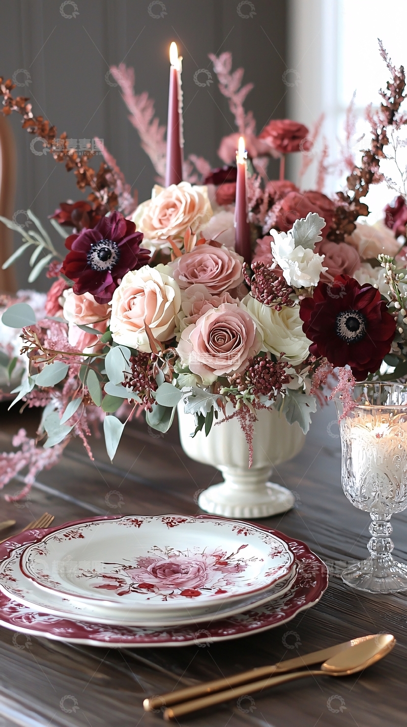 高清大图下载【趣麦麦图】餐桌上的花卉布置