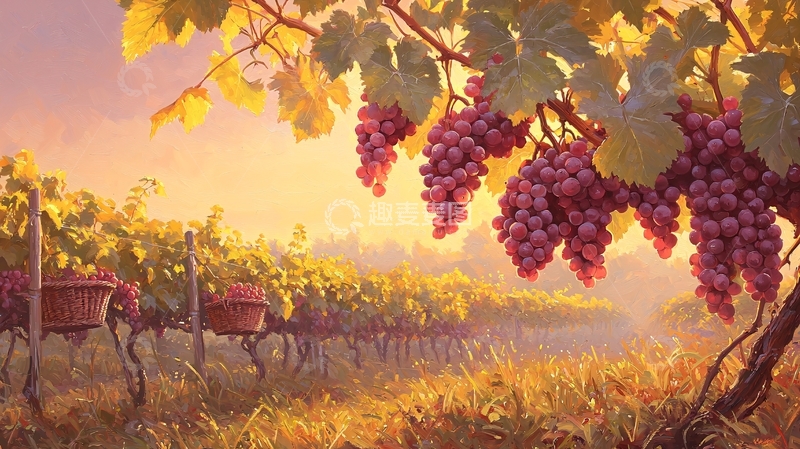 高清大图下载【趣麦麦图】阳光下的成熟葡萄园