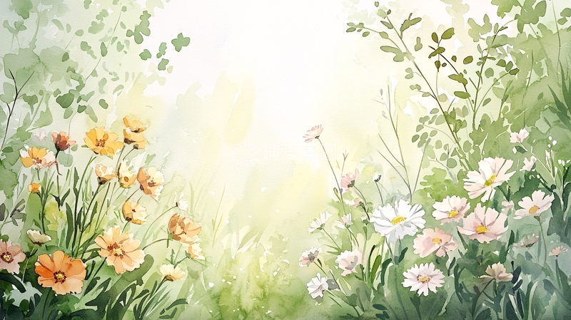 高清大图下载【趣麦麦图】花园水彩背景