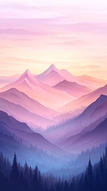 紫色山脉粉色天空