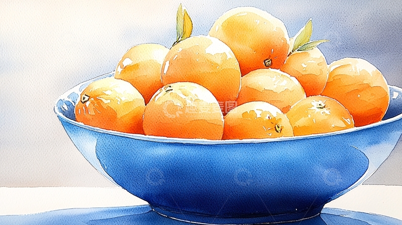 高清大图下载【趣麦麦图】一碗新鲜橙子水彩画