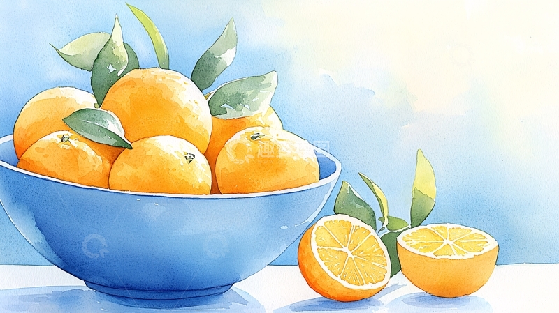 高清大图下载【趣麦麦图】蓝色碗里的橘子