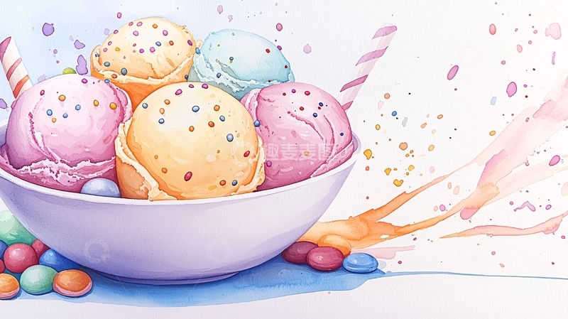 高清大图下载【趣麦麦图】一碗色彩缤纷的冰淇淋
