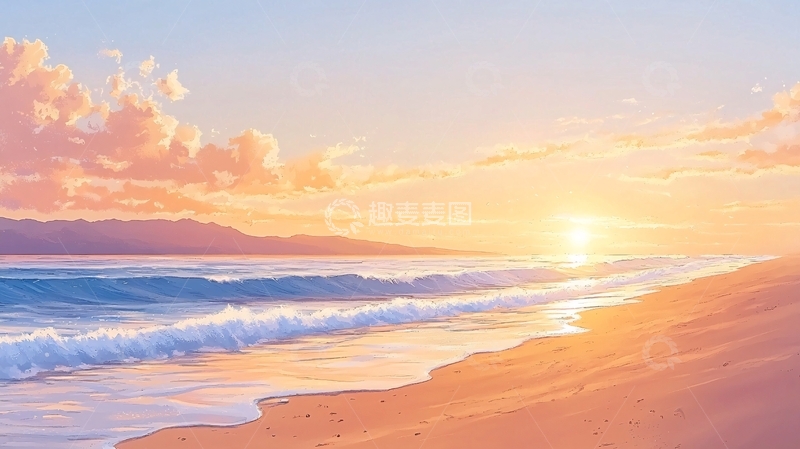 高清大图下载【趣麦麦图】唯美海边日落