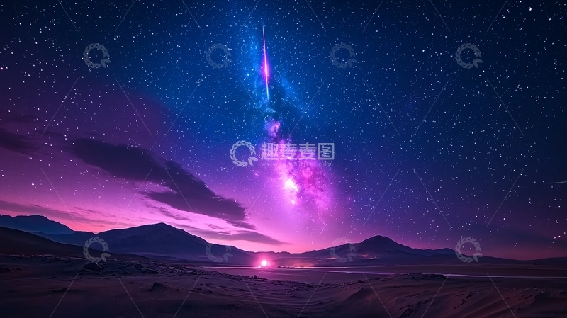 高清大图下载【趣麦麦图】绚丽星空下的山峦剪影
