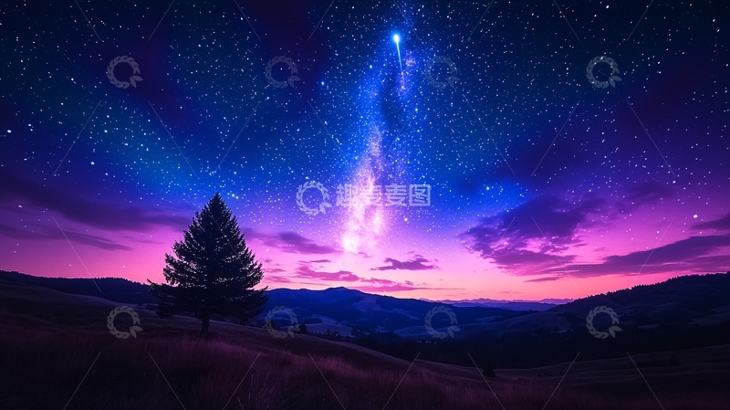 高清大图下载【趣麦麦图】星空下的孤树