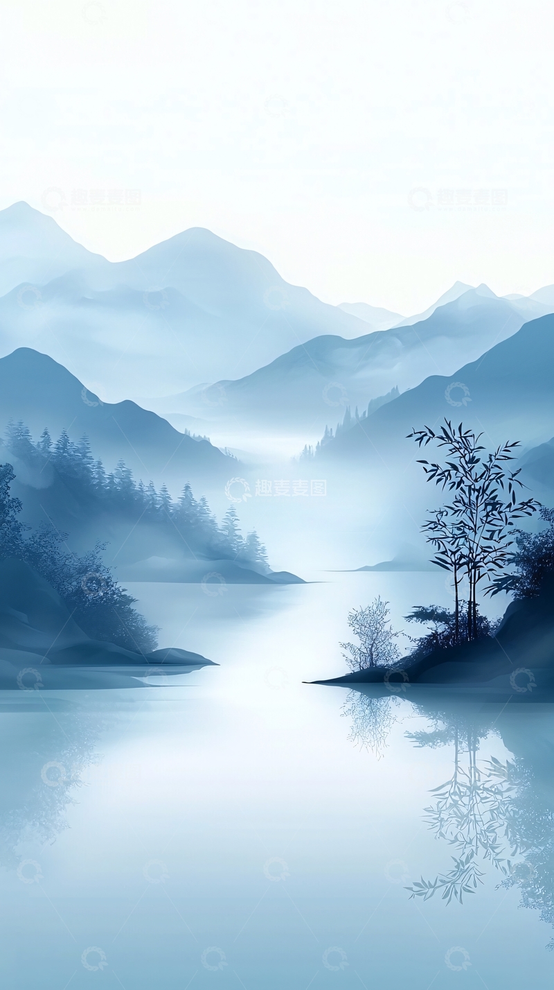高清大图下载【趣麦麦图】水墨山水朦胧意境