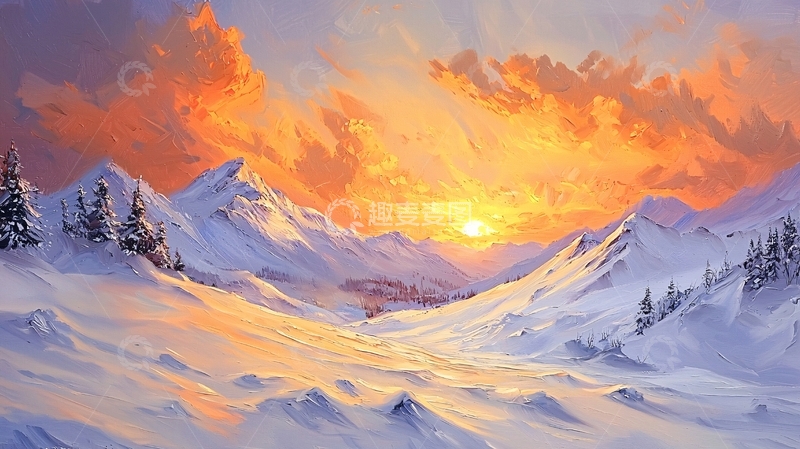 高清大图下载【趣麦麦图】雪山日出高清图片