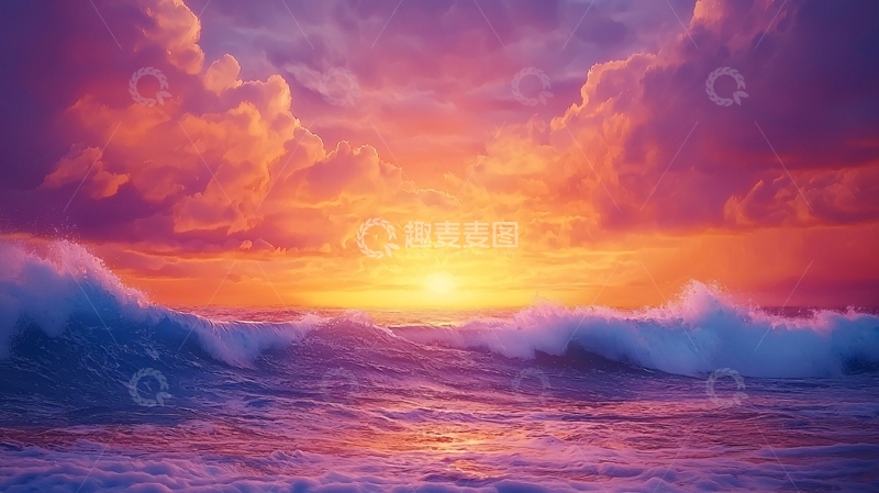 高清大图下载【趣麦麦图】壮丽海面日落美景