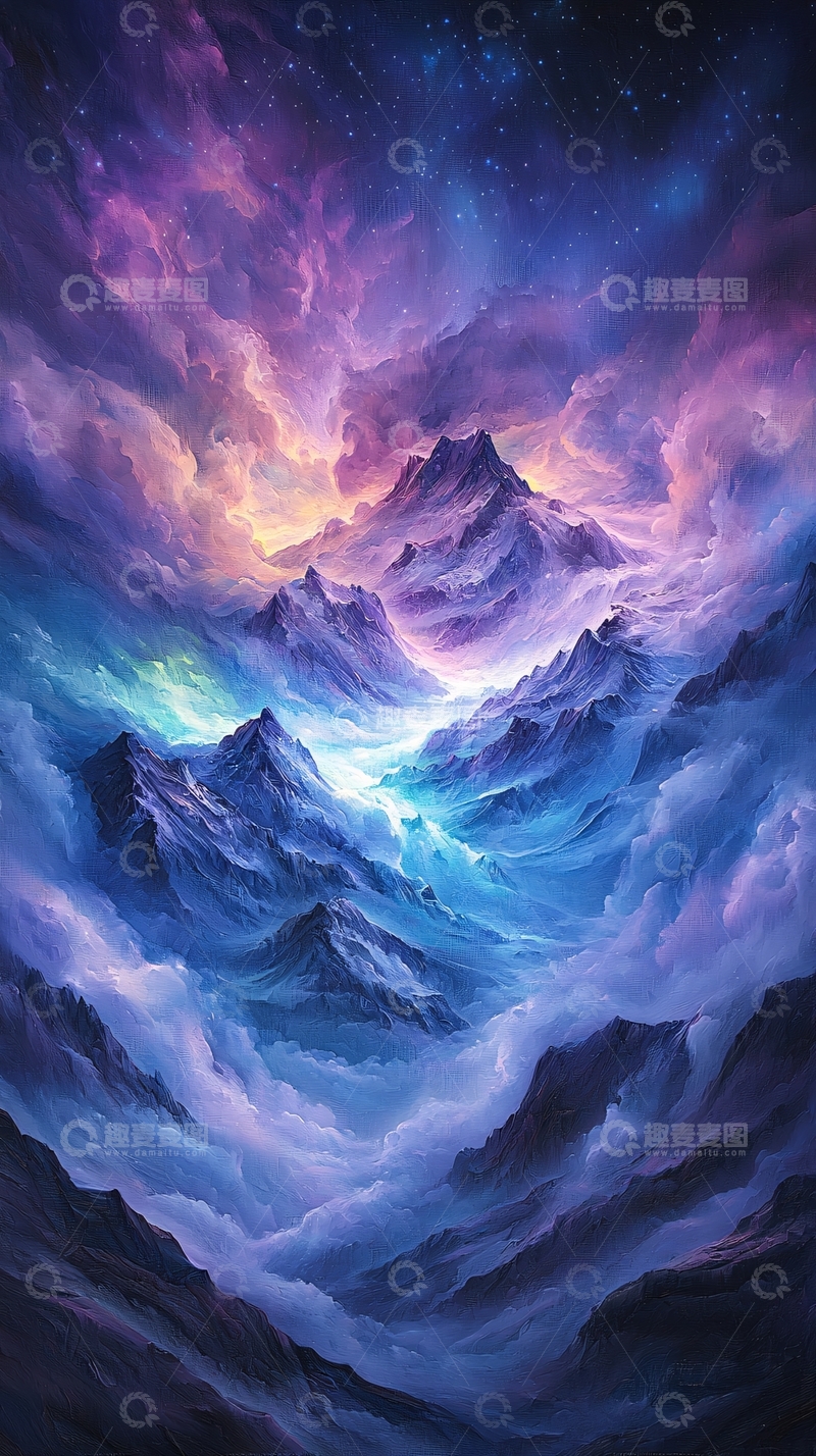 高清大图下载【趣麦麦图】群山笼罩在梦幻星空下