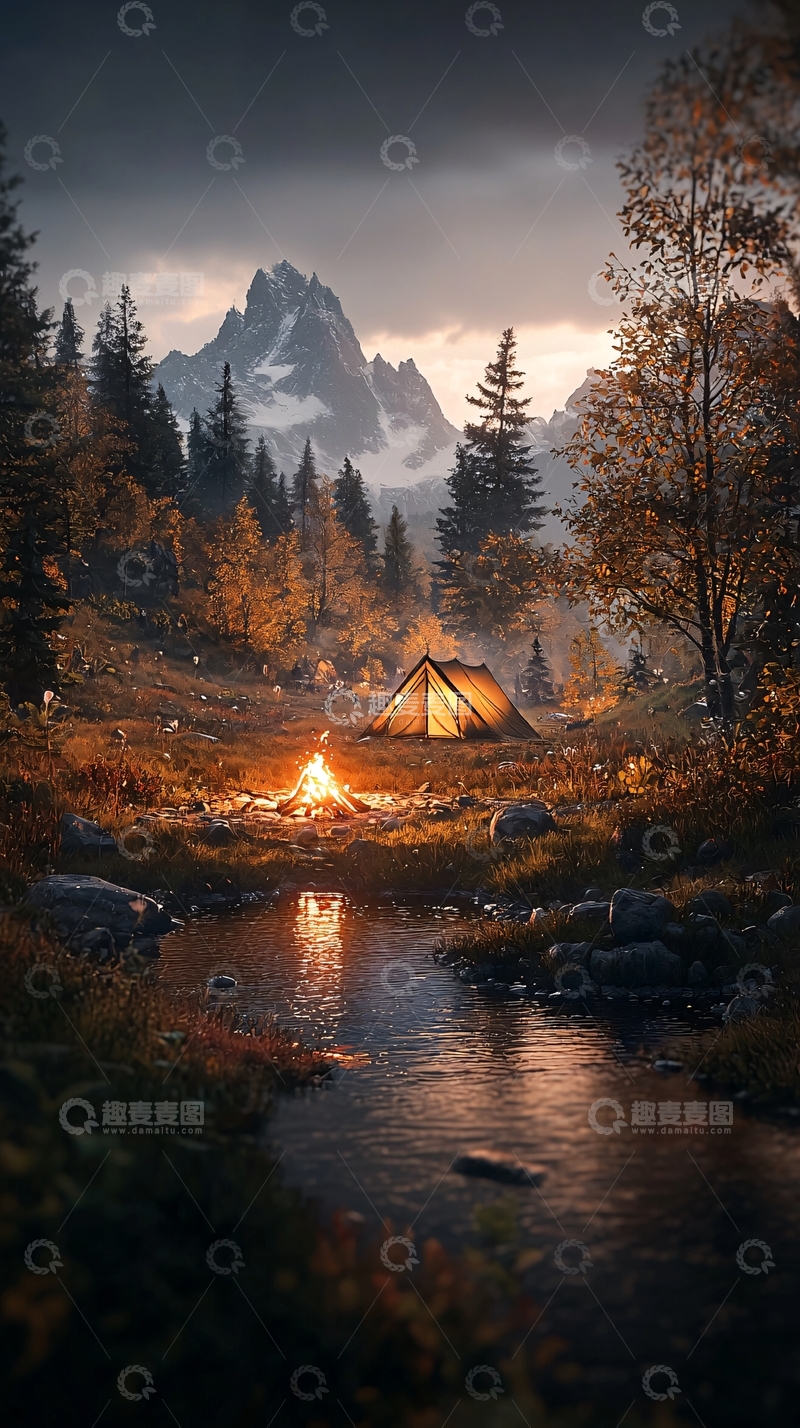 高清大图下载【趣麦麦图】山间露营地唯美风景