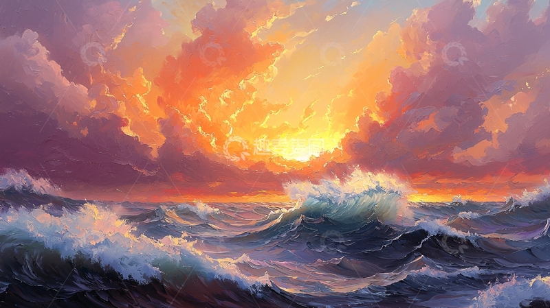 高清大图下载【趣麦麦图】海上日落壮丽景色