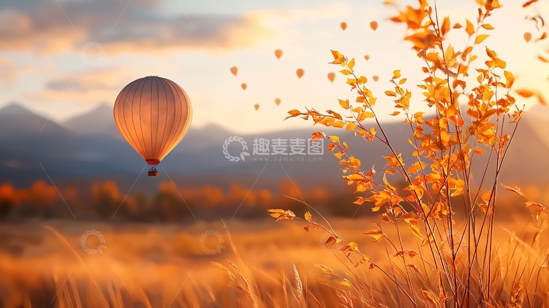 高清大图下载【趣麦麦图】金色田野热气球