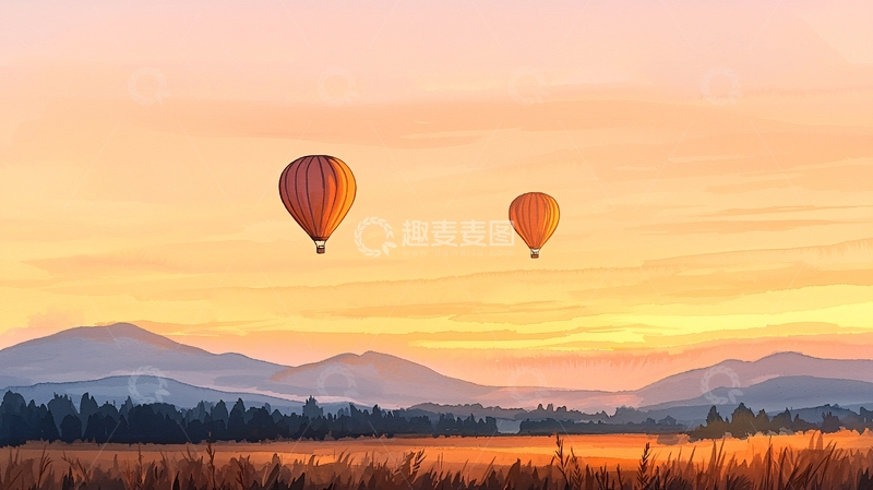 高清大图下载【趣麦麦图】热气球在日出时飞行