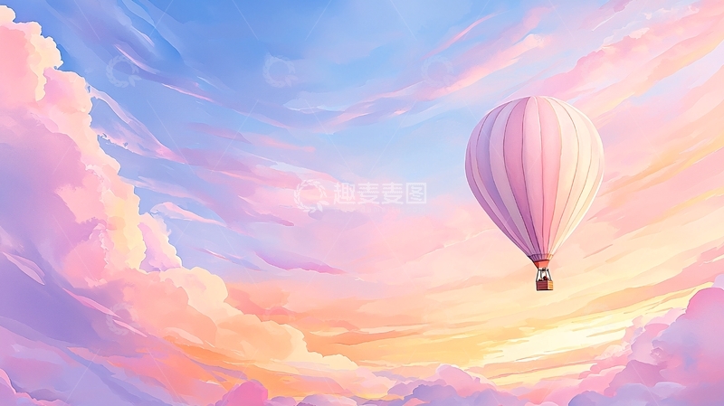 高清大图下载【趣麦麦图】粉色热气球在彩色天空