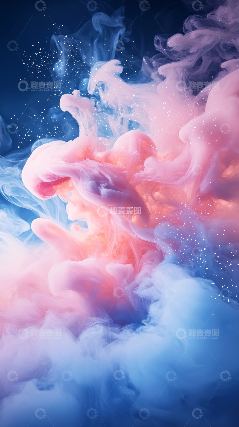 高清大图下载【趣麦麦图】粉蓝墨水扩散晕染