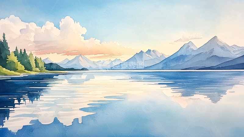 高清大图下载【趣麦麦图】水彩山水风景画